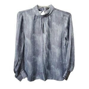 WHBM Long Sleeve Mock Neck Keyhole Blouse Cupro Satiny Fabric Size 10